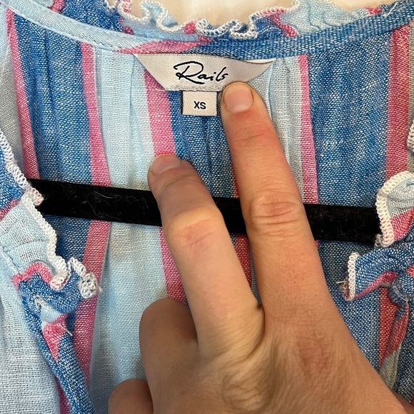 RAILS AMELLIA LINEN-BLEND MIDI BLUE PINK DRESS KONA STRIPE COTTON LINEN TIERED - Picture 8 of 12